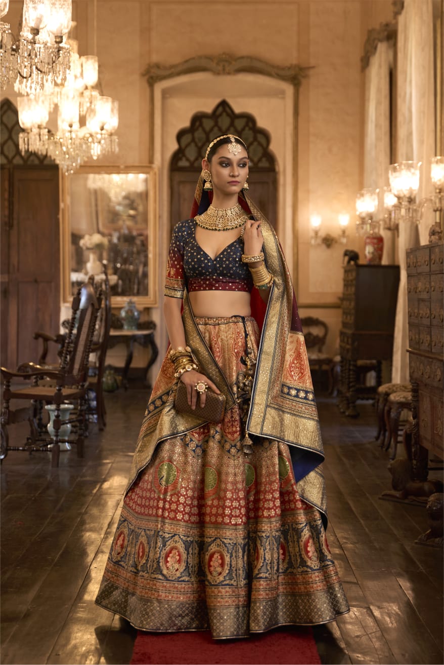 Multi Peacock Color Embellished Premium Silk Lehenga Set