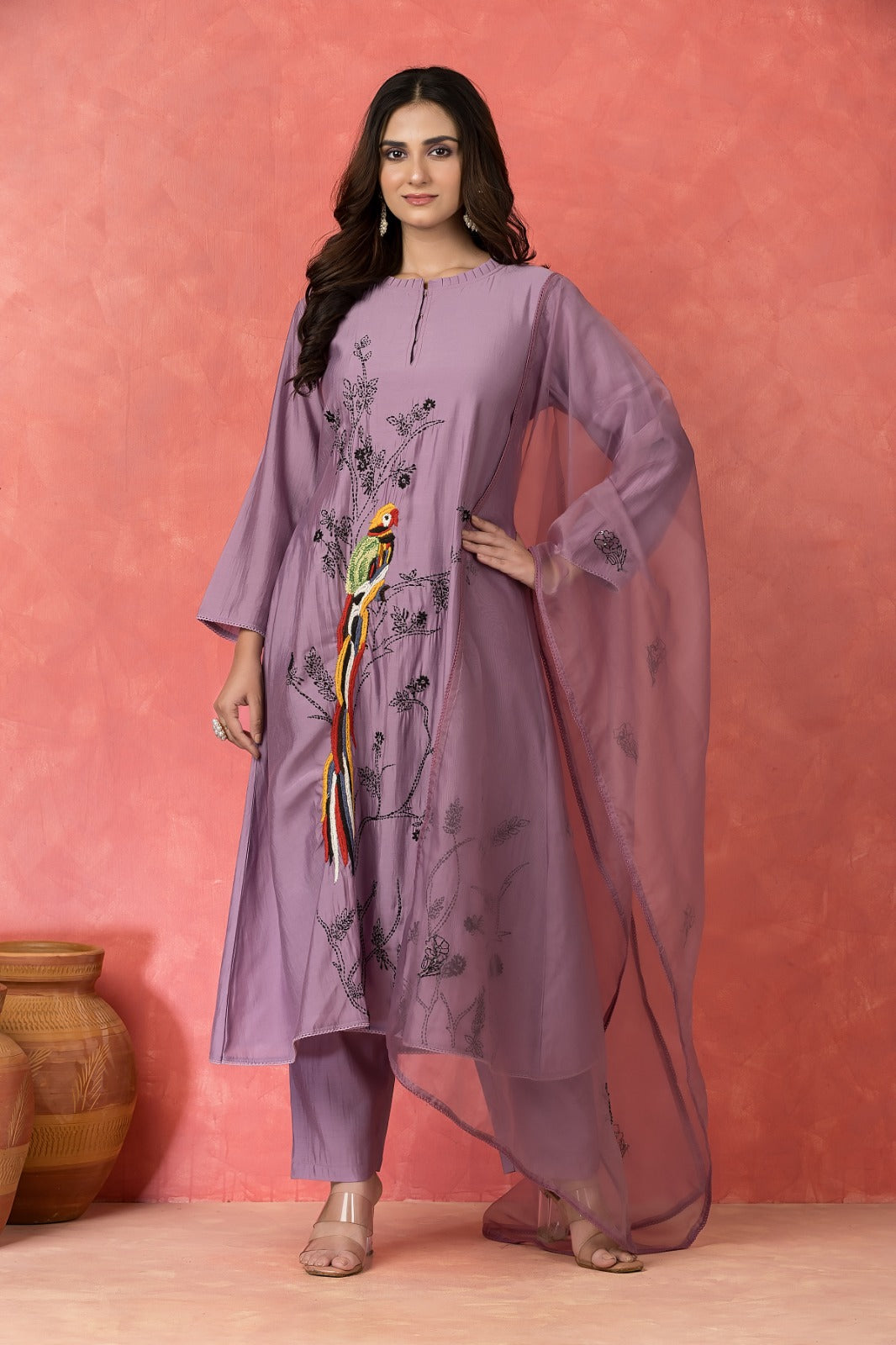 Dusty Mauve Embroidered Premium Silk Pant Set