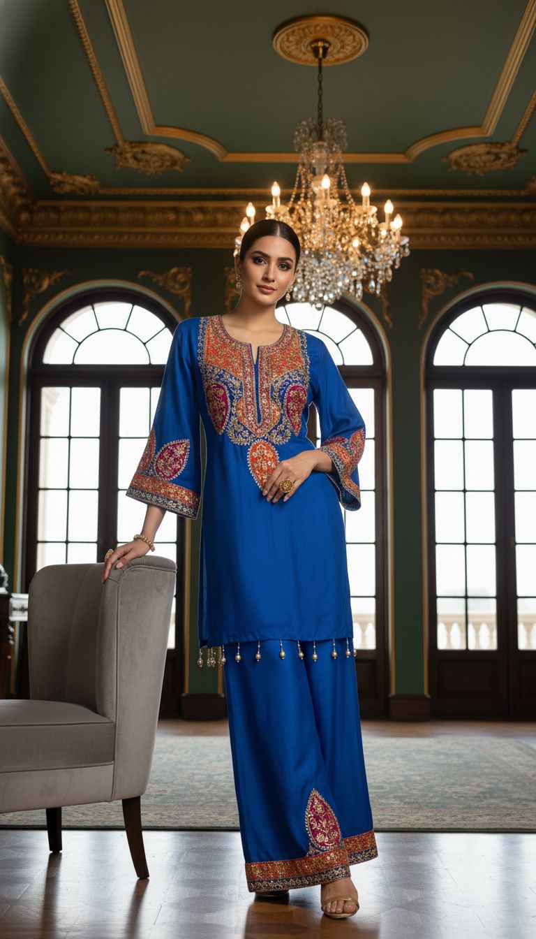 Royal Blue Embroidered Premium Silk Kurta Set