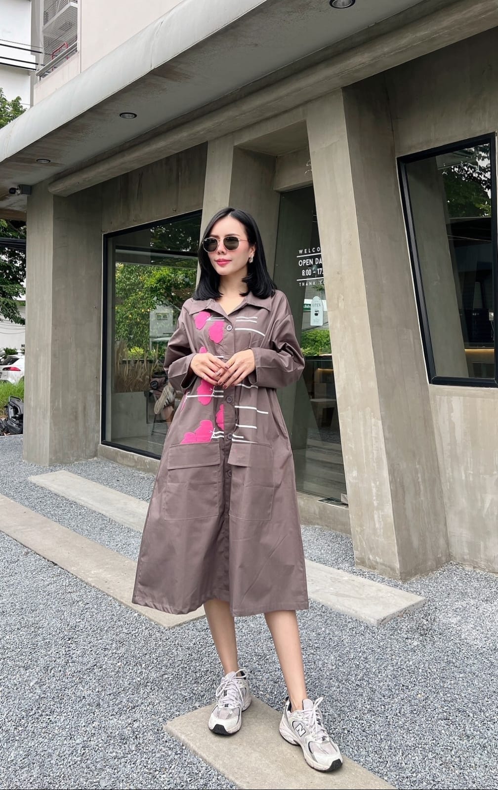 Mocha Grey Plastisol Printed Cotton Shirt Dress