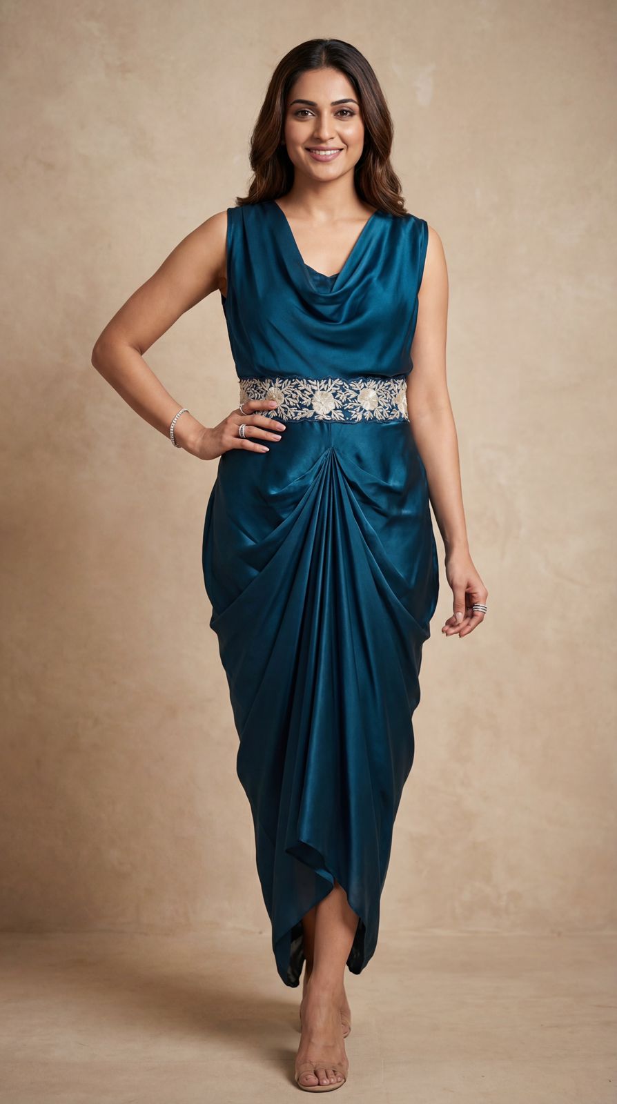 Deal Teal Cowl Crop Top & Skirt Set