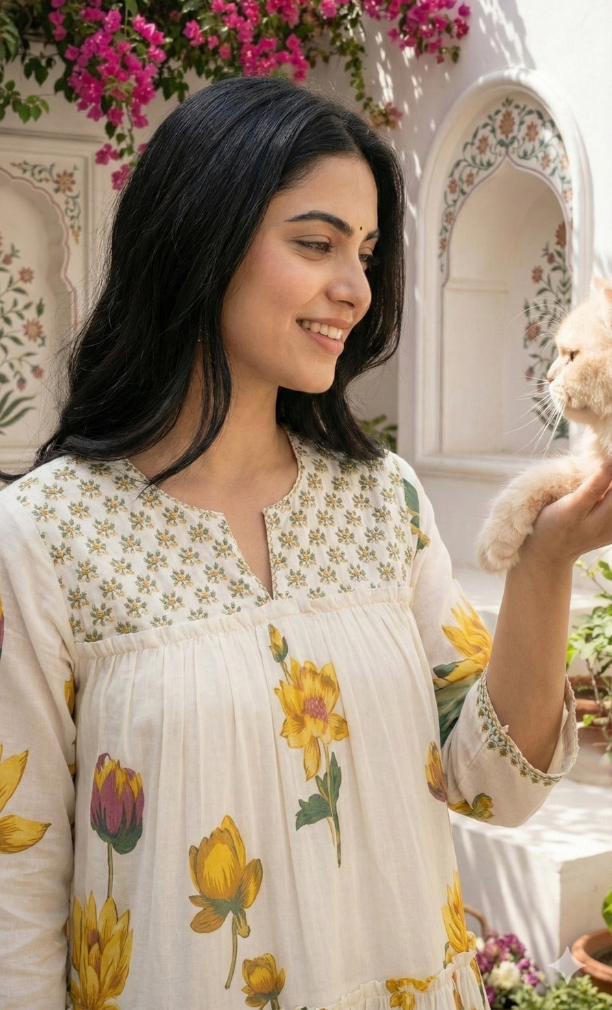 Butter floral Printed Pure Cotton Anarkali Set