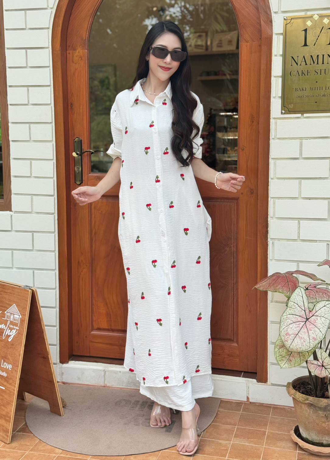 White Floral Embroidered Cotton Co-ord Set