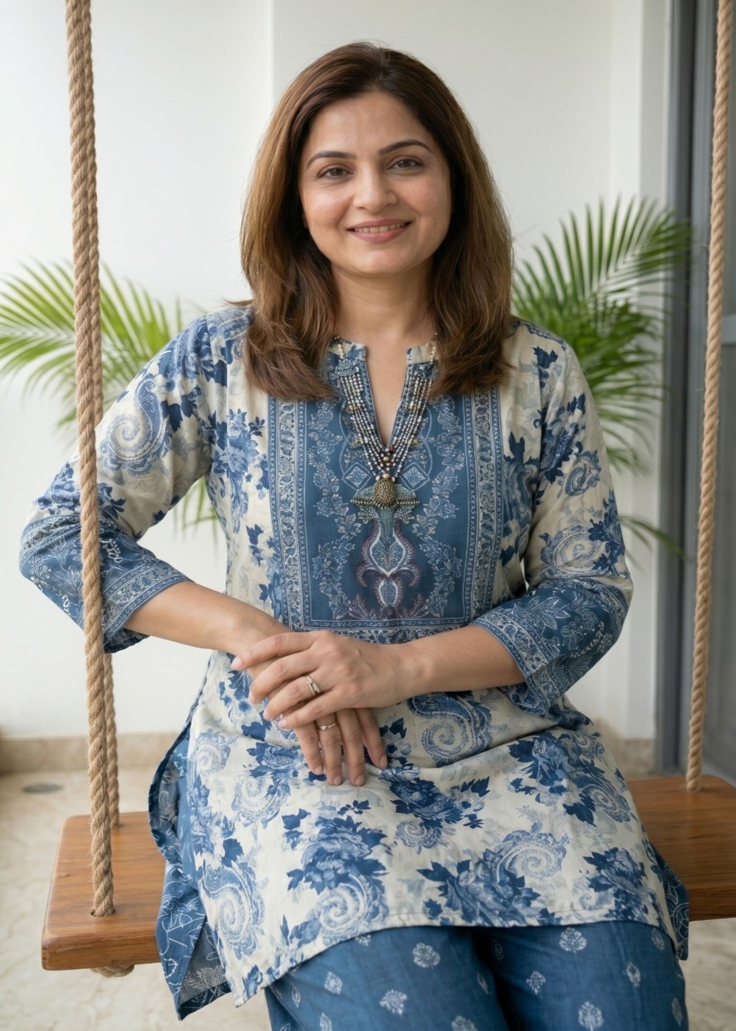 Indigo Blue Printed Crepe Silk Co-Ord Set