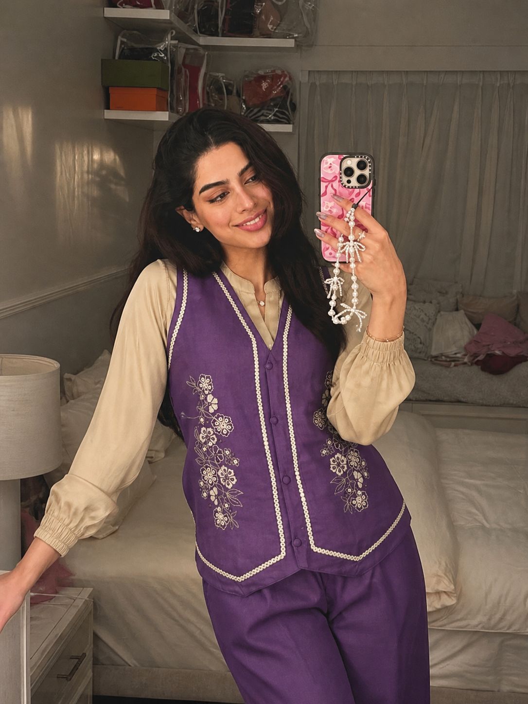 Plum Fusion Embroidered Cotton Co-Ord Set