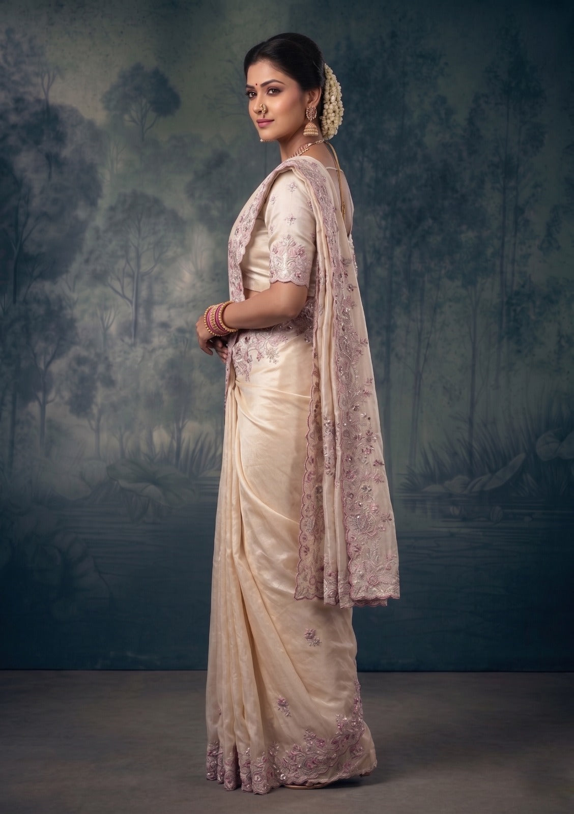 Gilded Ivory Embellished Tissue Silk Saree