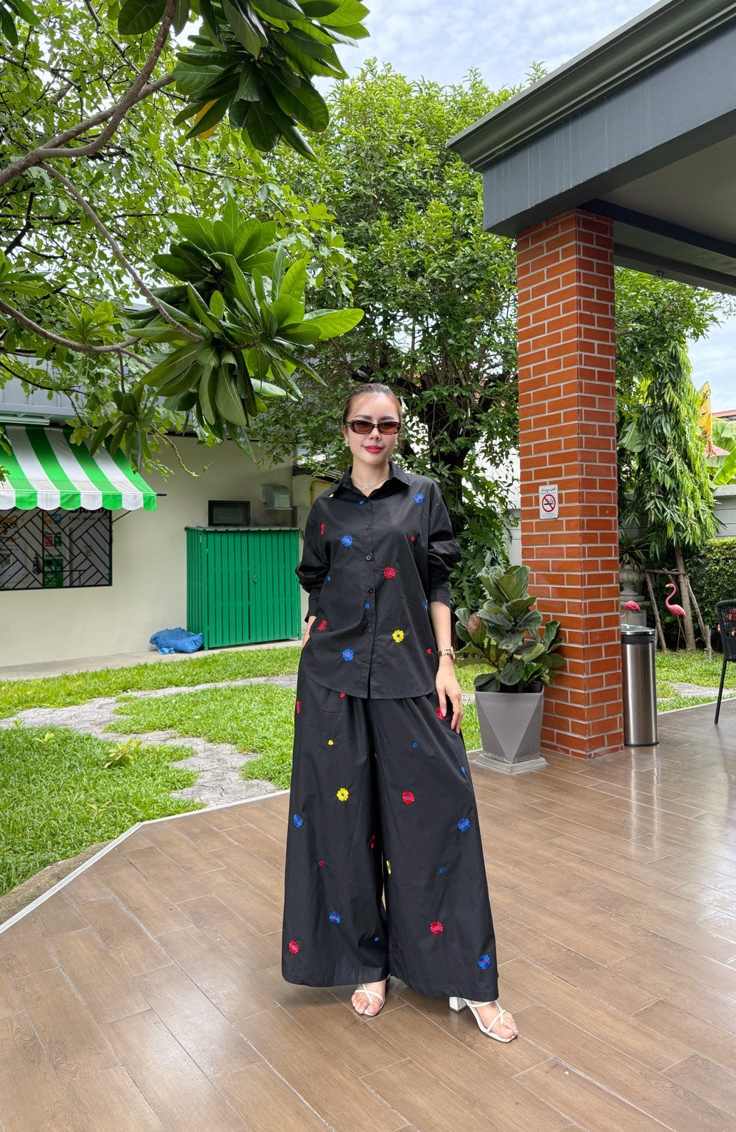 Charcoal Black Embroidered Organic Cotton Co-Ord Set