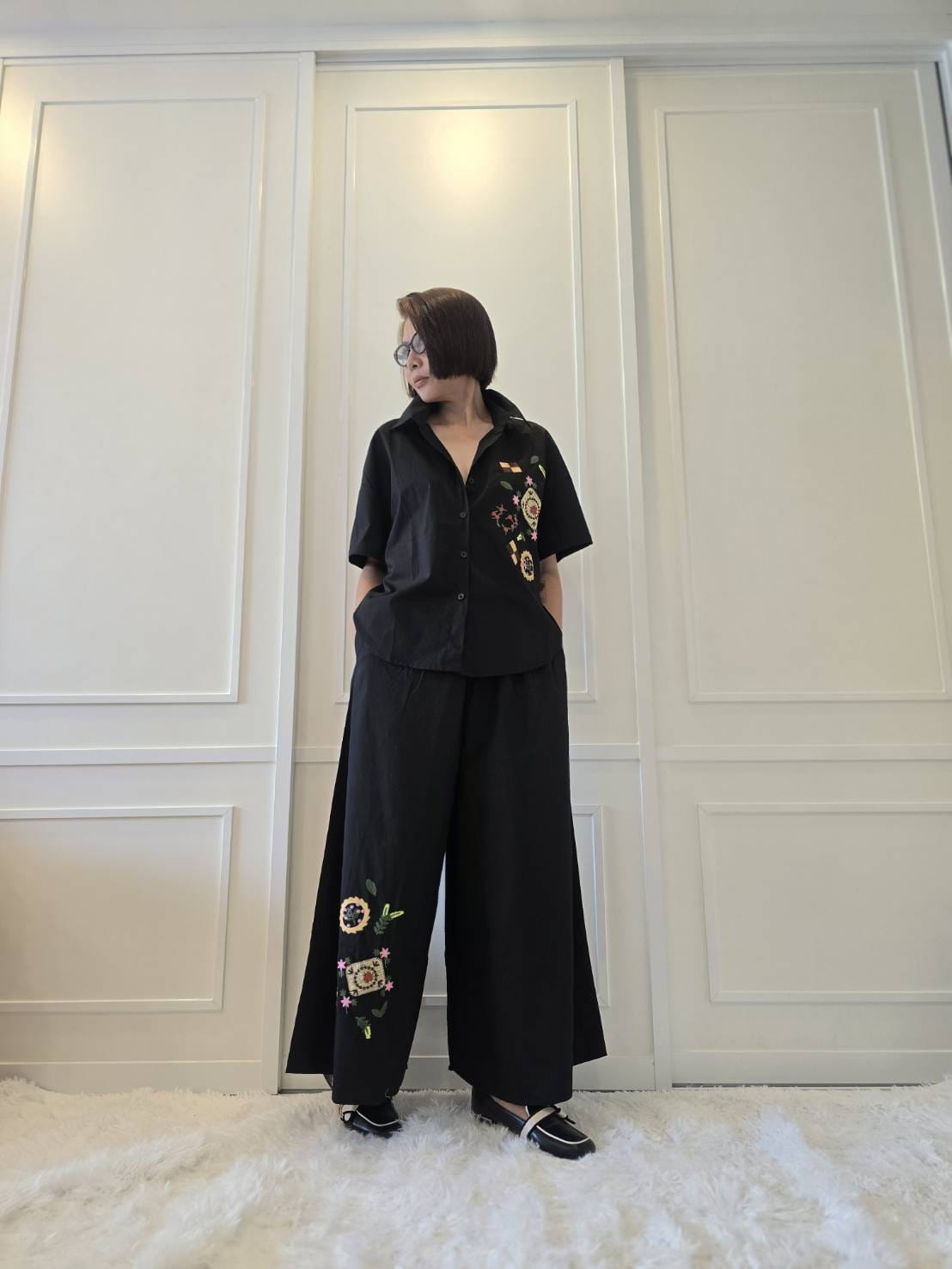 Black Abstract Embroidered Cotton Co-ord Set