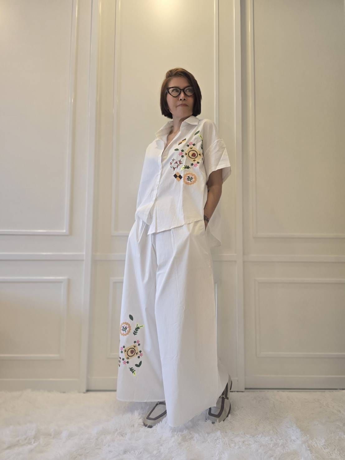 Crisp White Abstract Embroidered Cotton Co-ord Set