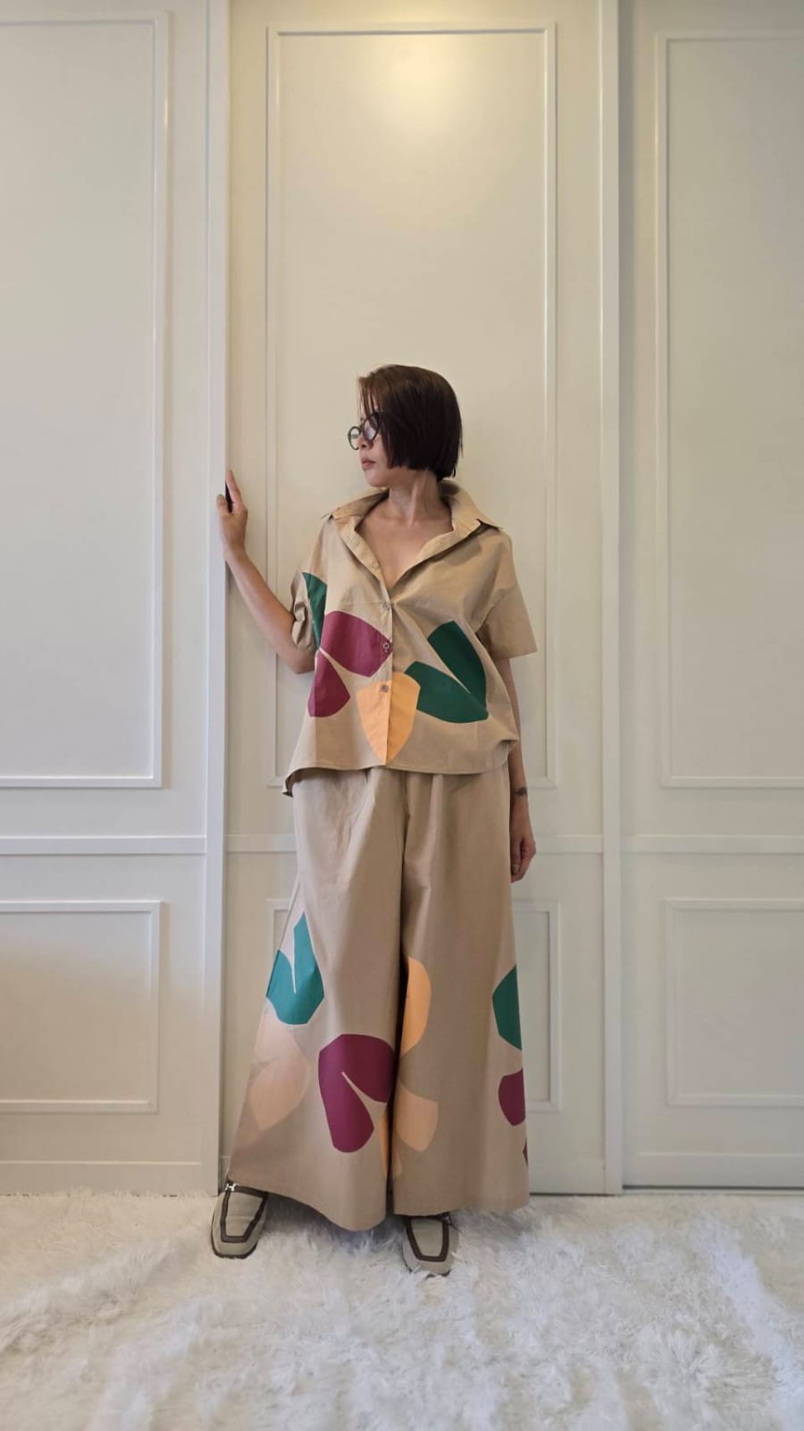Warm Beige Abstract Printed Cotton Co-ord Set