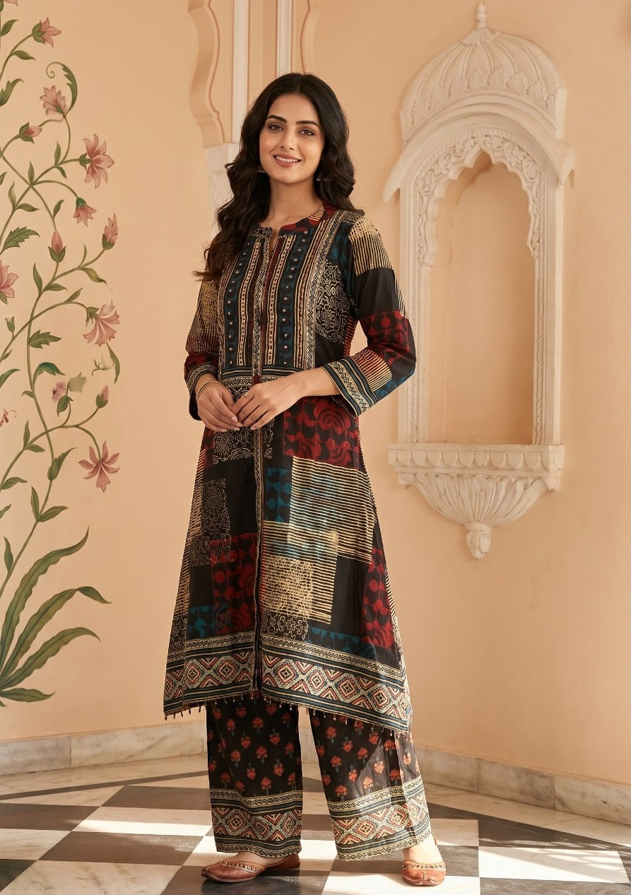 Multicolor Bloom Printed Muslin Silk Kurta Set