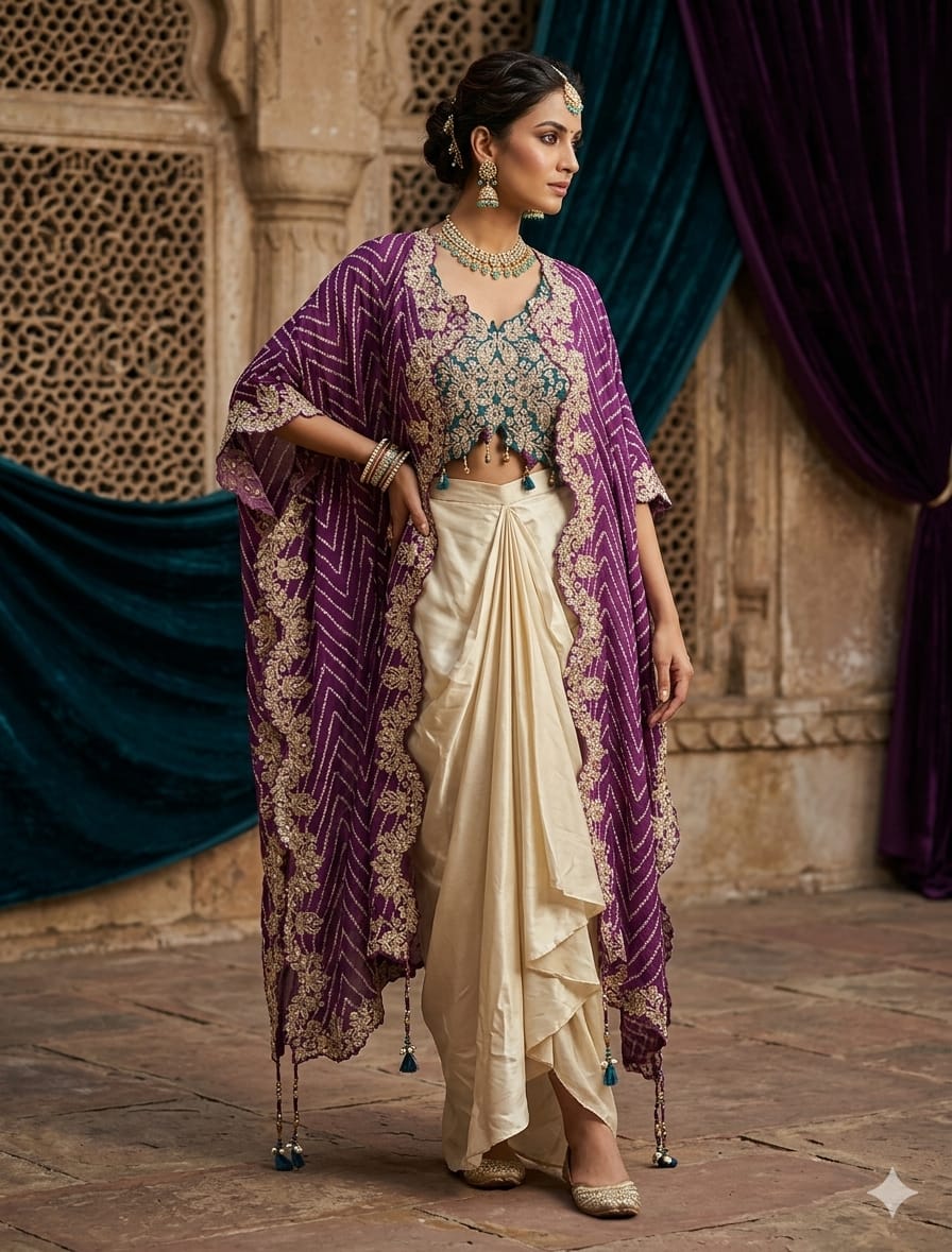 Plum Azure Embellished Crepe Silk Skirt Set