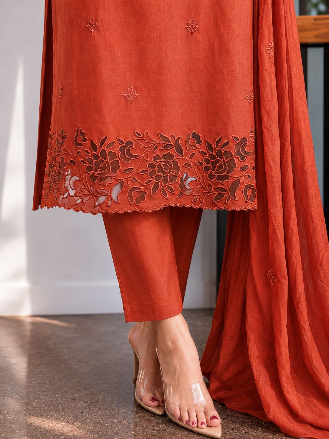 Terracotta Blossom Printed Cotton Pant Set