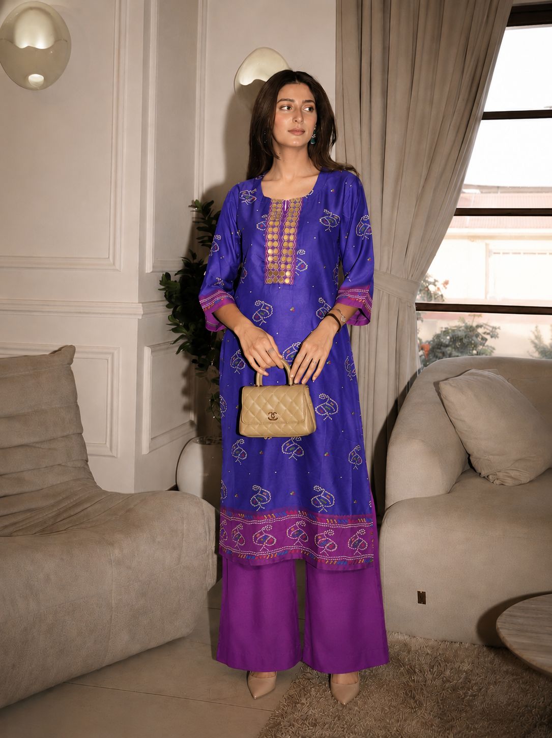 Royal Bandhani Printed Muslin Silk Palazzo Set