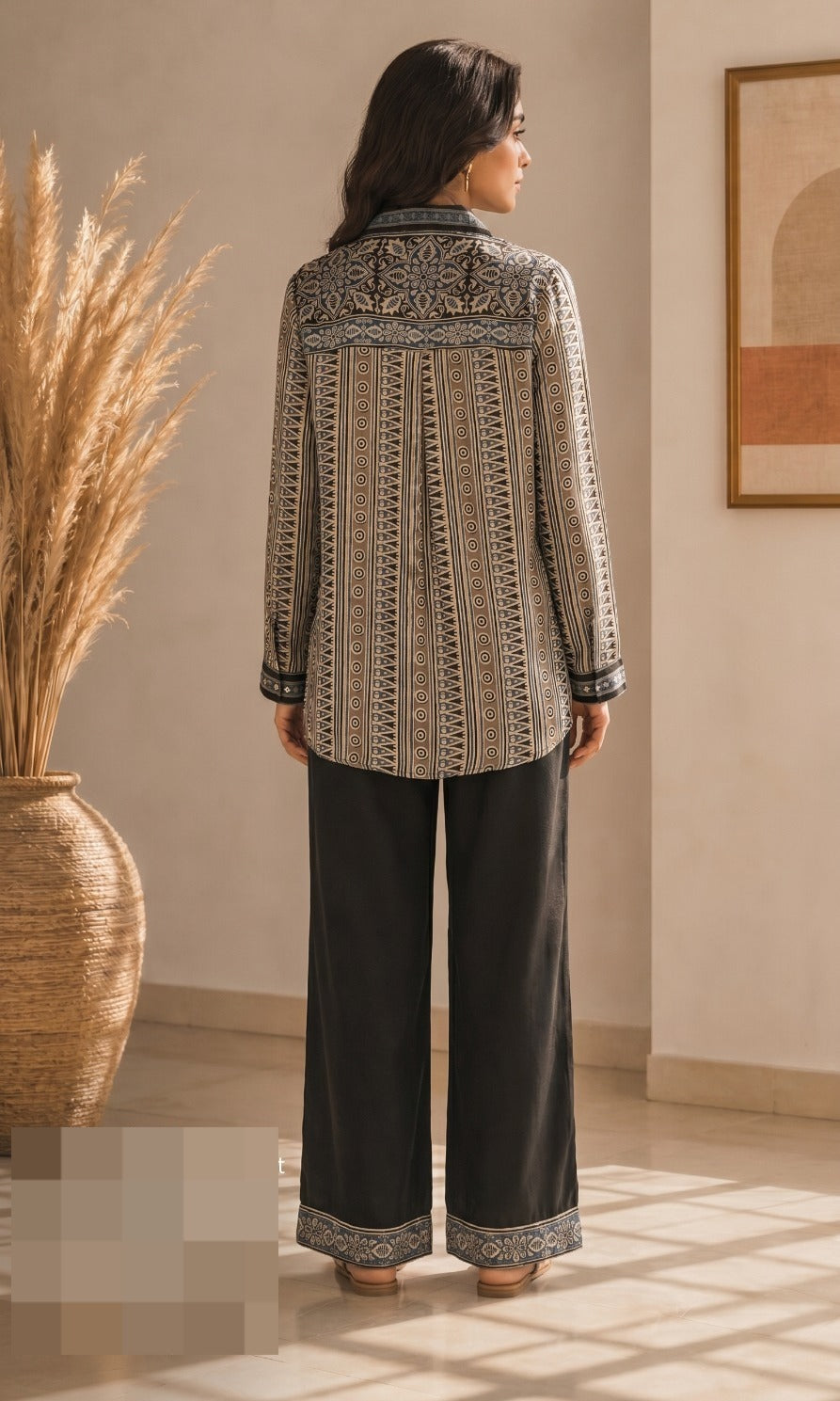 Black Printed Muslin Silk Co-Ord Set