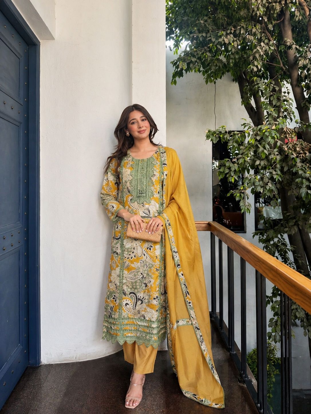 Mustard Paisley Printed Cotton Pant Set