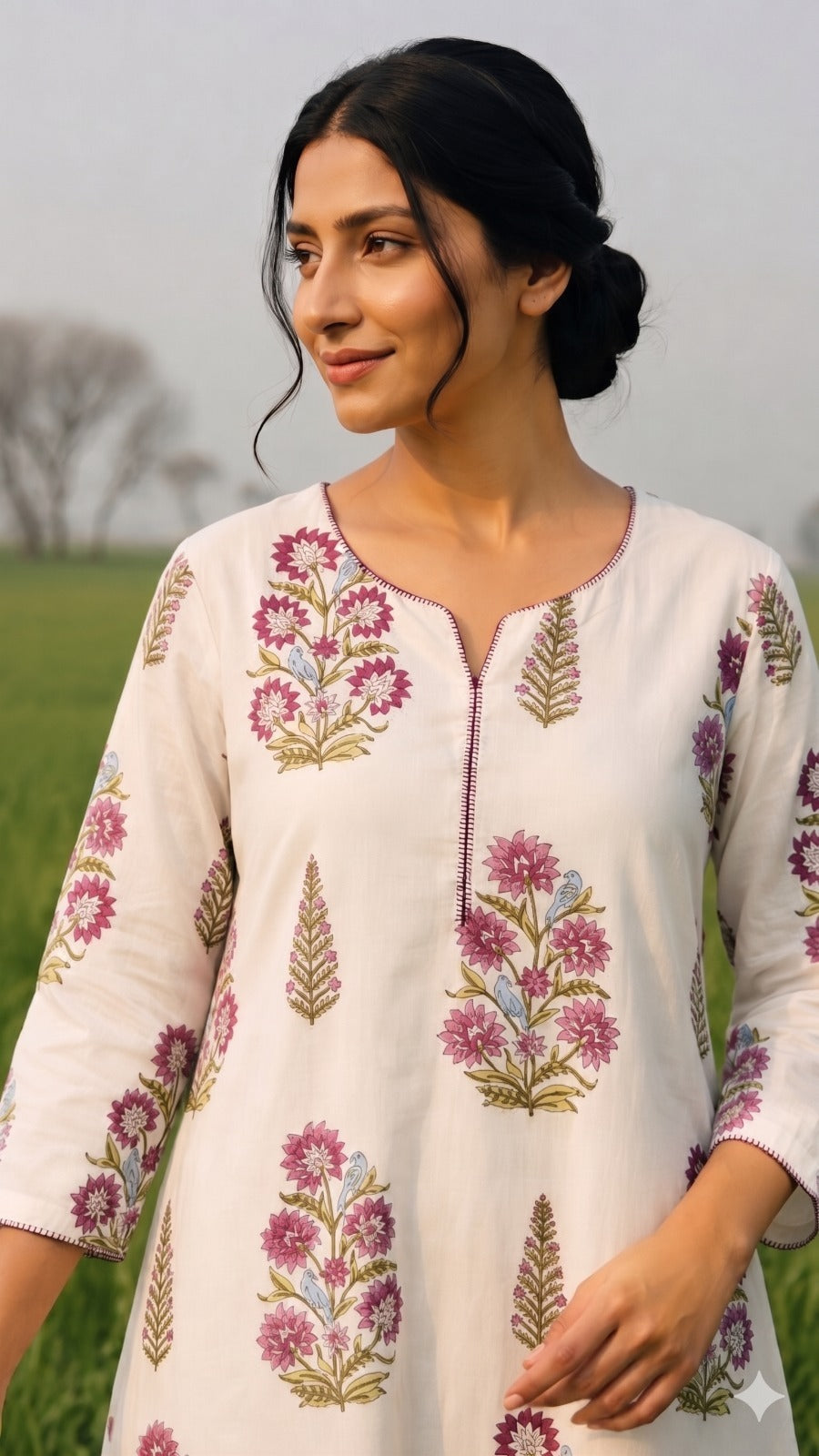 Ivory Dahlia Printed Cotton Kurta Set