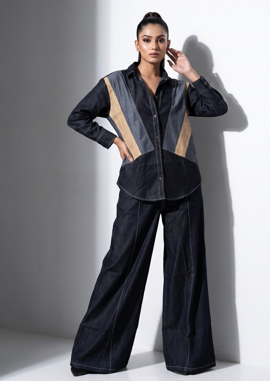 Obsidian Azure Paneled Denim Co-Ord Set