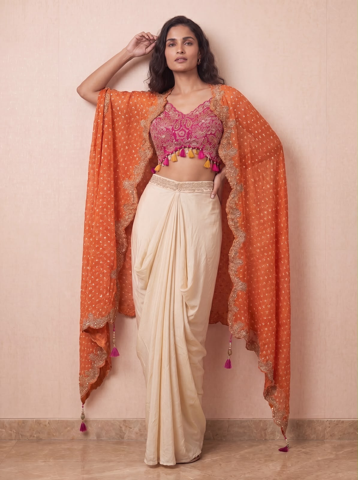 Gilded Sunset Embellished Crepe Silk Cape Set