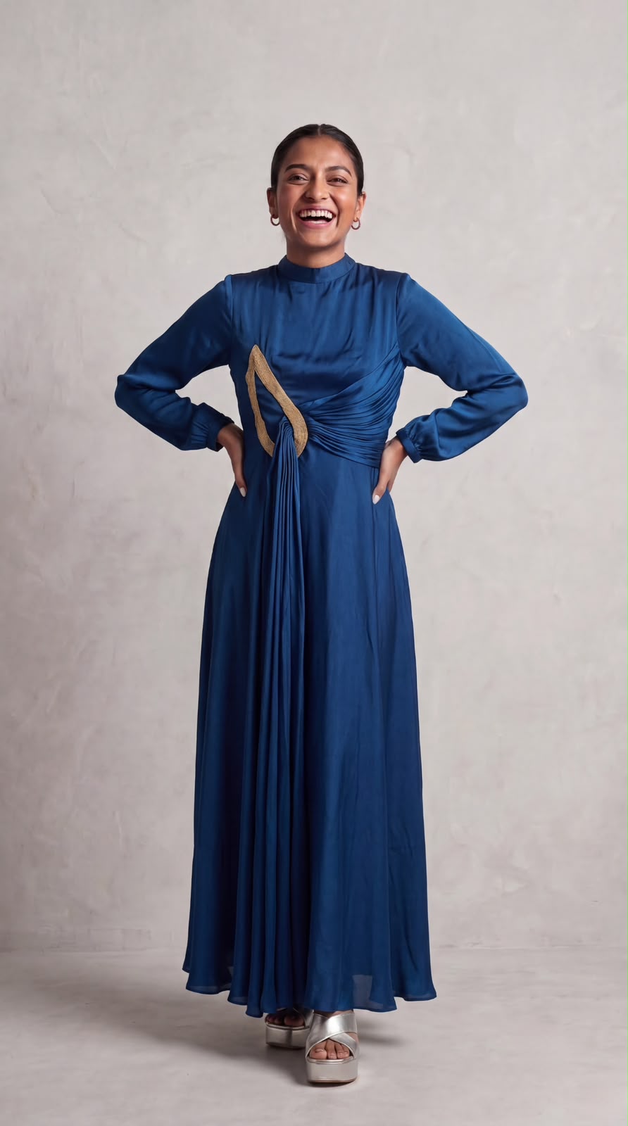 Sapphire Solid Embellished Satin Silk Dress