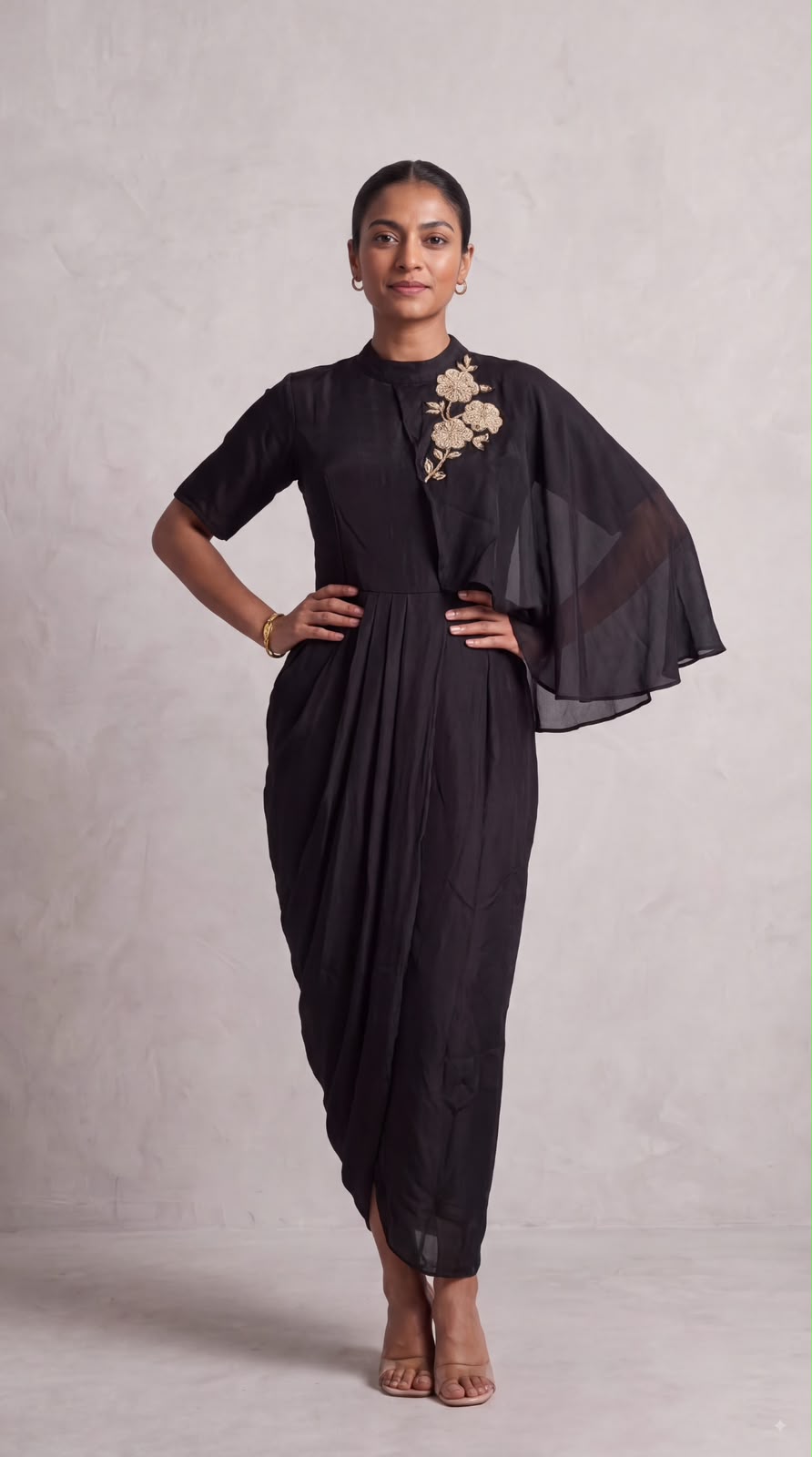 Midnight Solid Embellished Satin Silk Dress