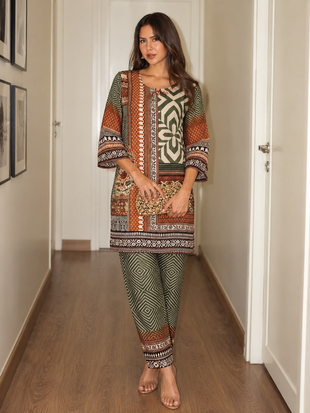 Earthy Abstract Print Pure Crepe Co-ord Set
