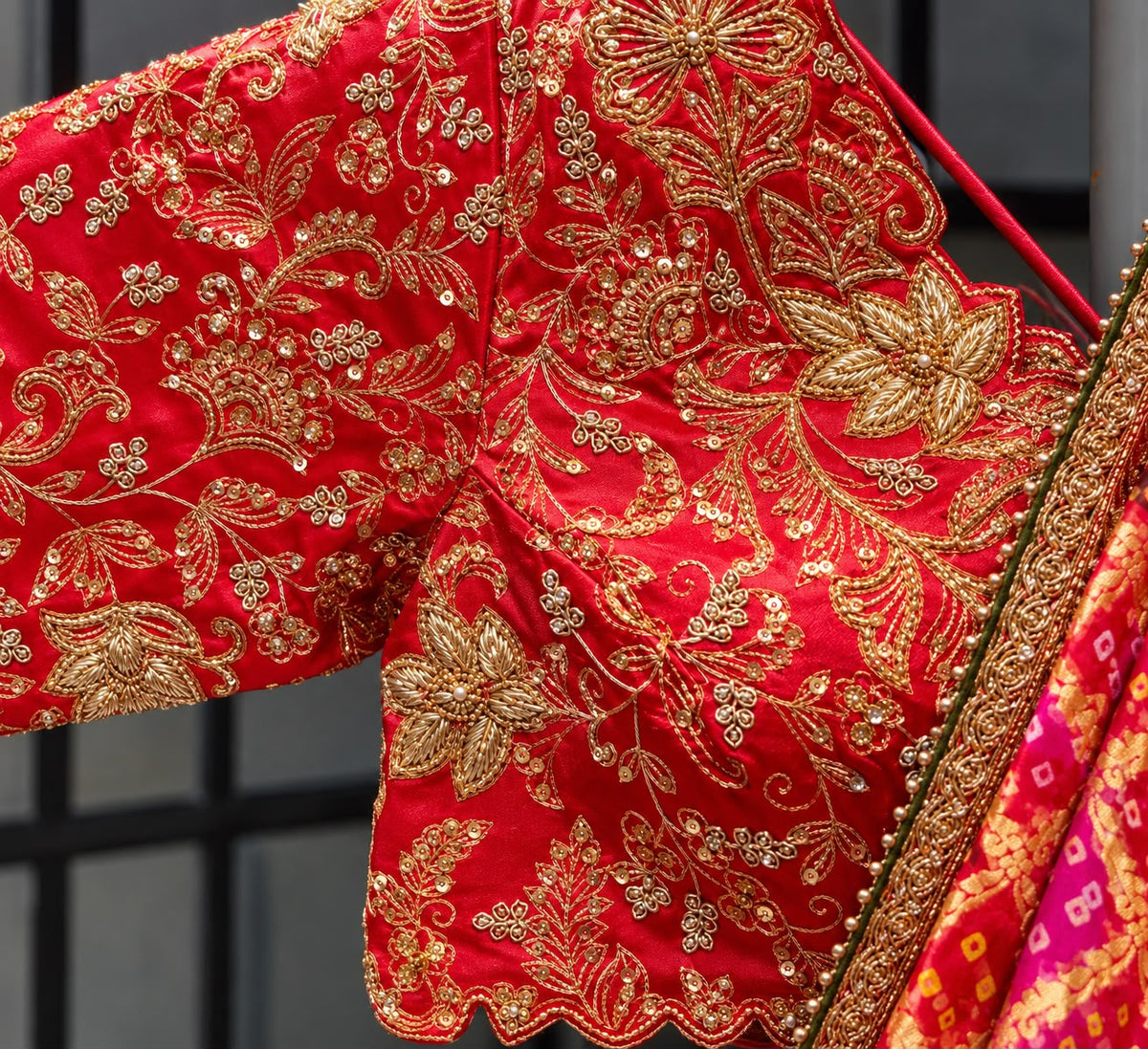 Red and Rani Pink Bandhej Zari Premium Silk Saree