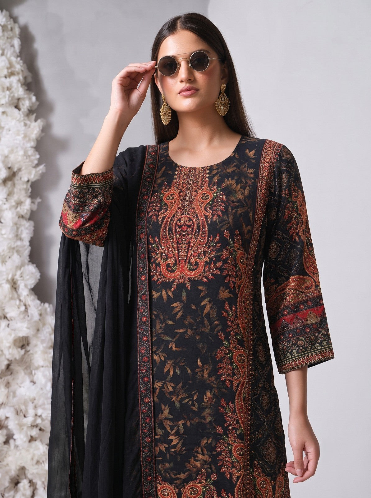 Multi-color Embellished Crepe Silk Palazzo Set