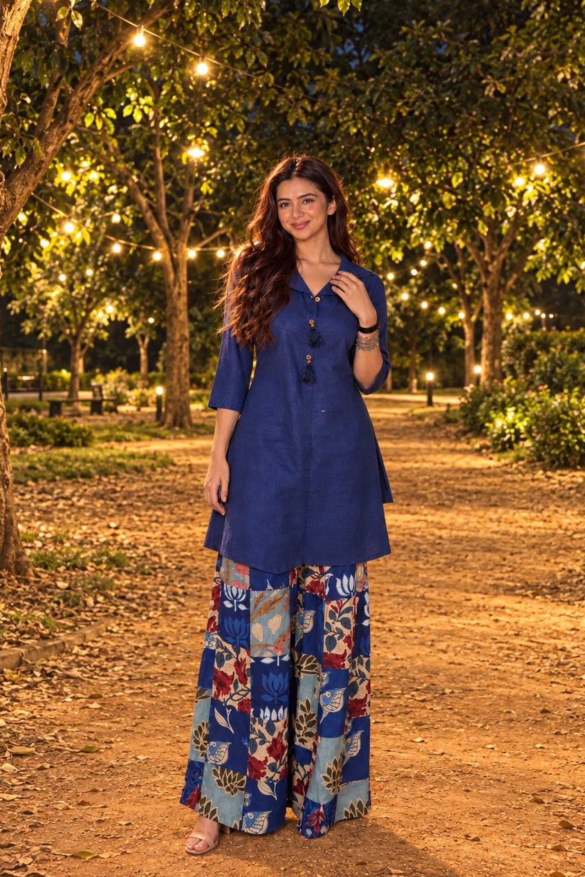 Navy Blue Patchwork Pure Cotton Co-ord Set