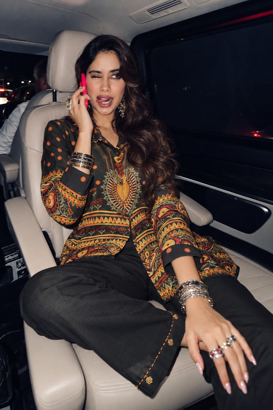Charcoal Black Bohemian Print Crepe Co-ord Set