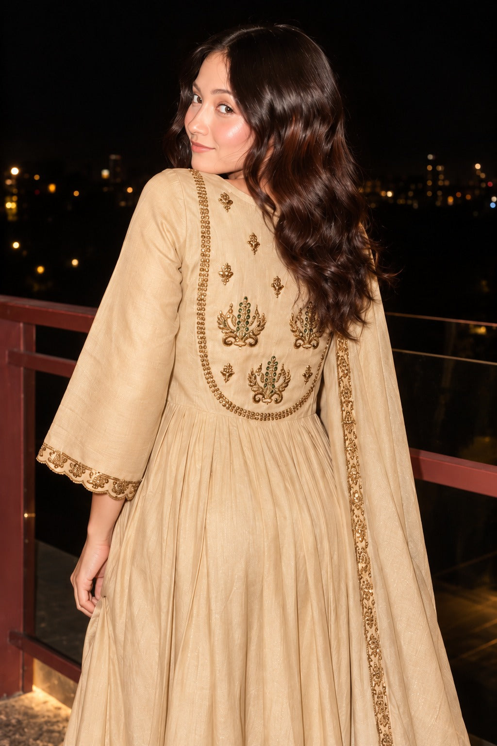 Opulent Ivory Embroidered Mul Chanderi Silk Anarkali Set