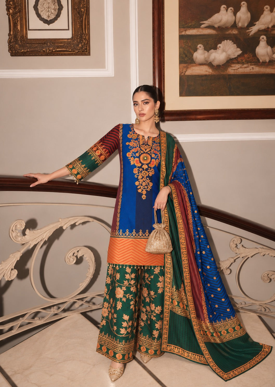 Royal Blue Embellished Crepe Silk Palazzo Set