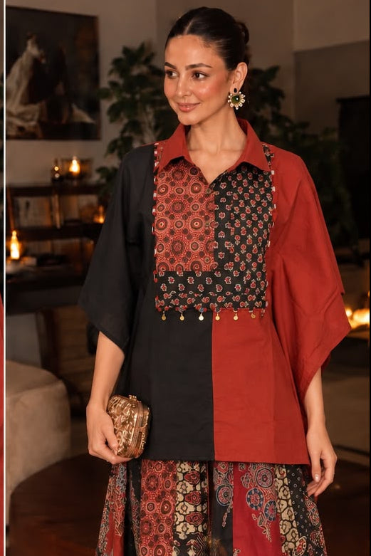 Maroon Embellished Organic Cotton Skirt Set
