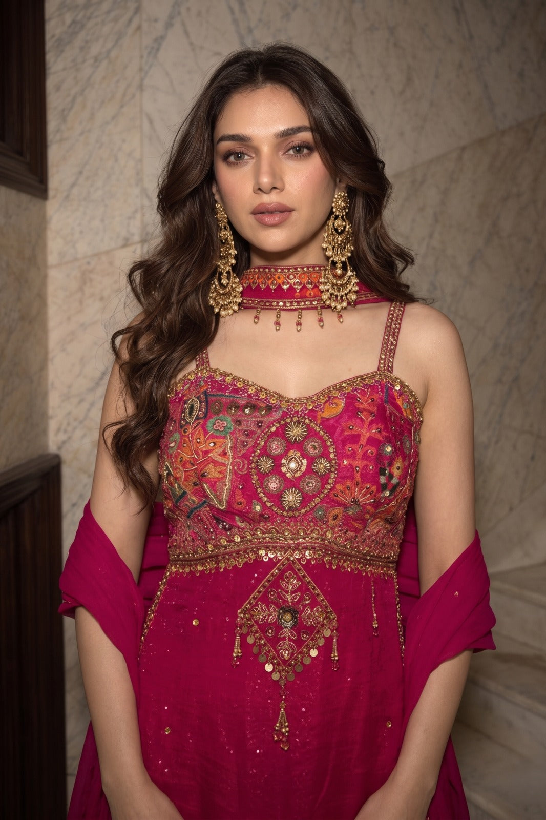 Rani Pink Embellished Crepe Silk Palazzo Set