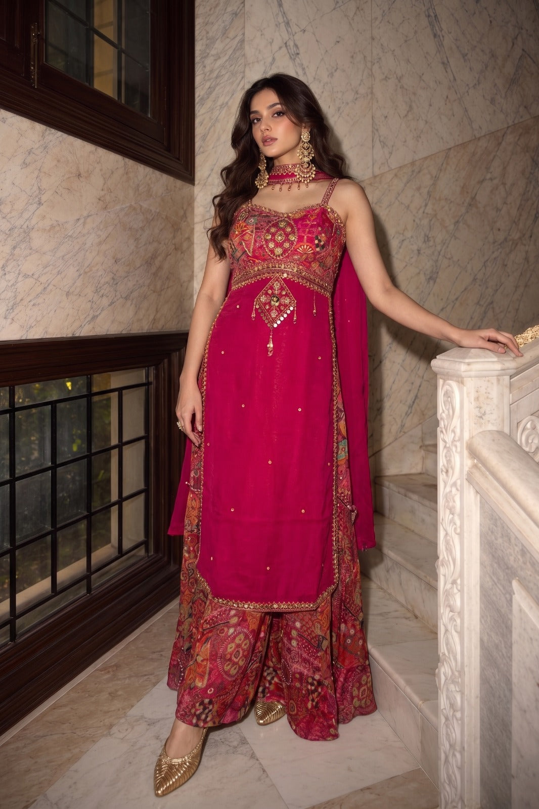 Rani Pink Embellished Crepe Silk Palazzo Set