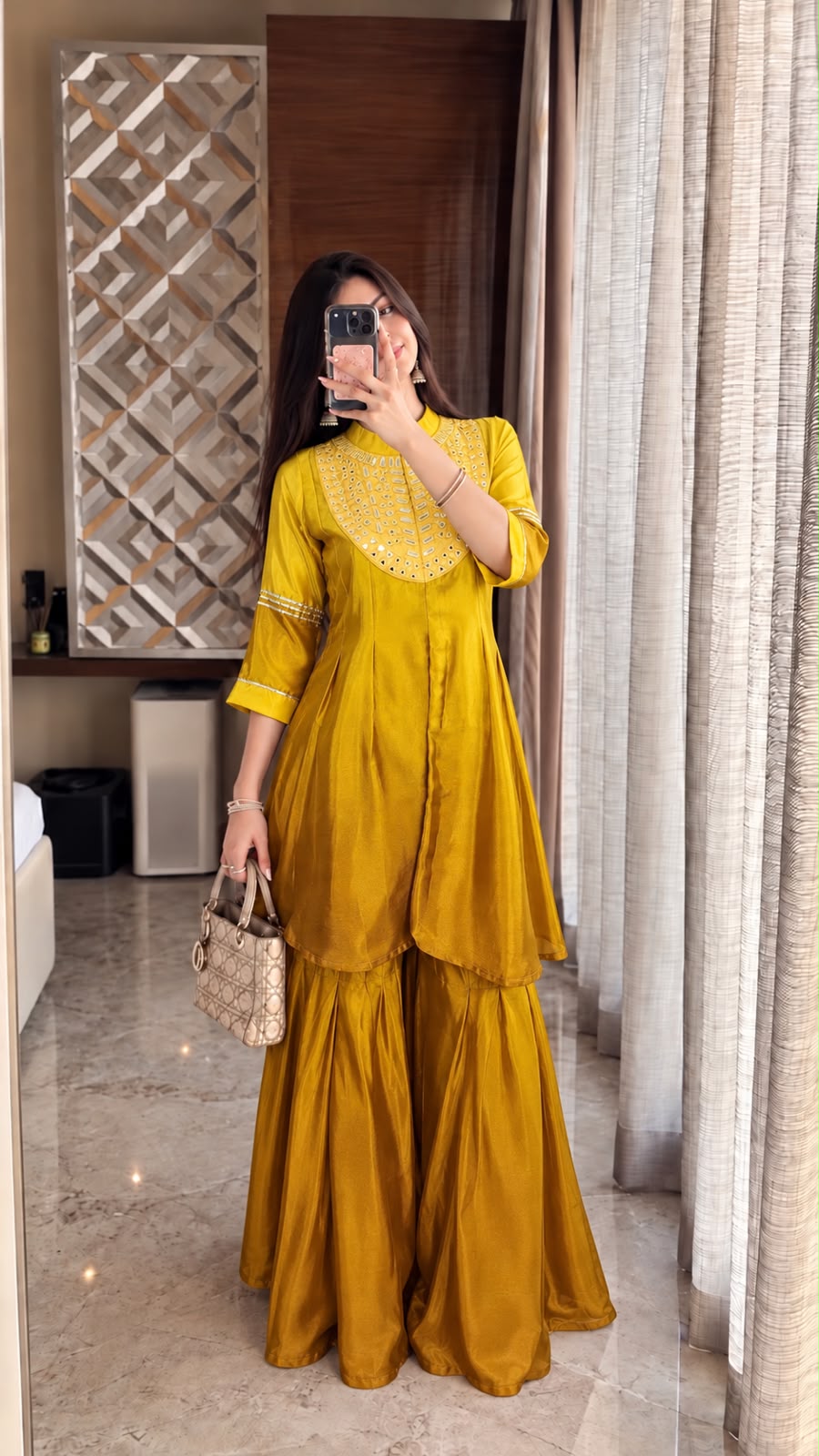 Ombre Mustard Mul Chanderi Silk Mirror Co-ord Set