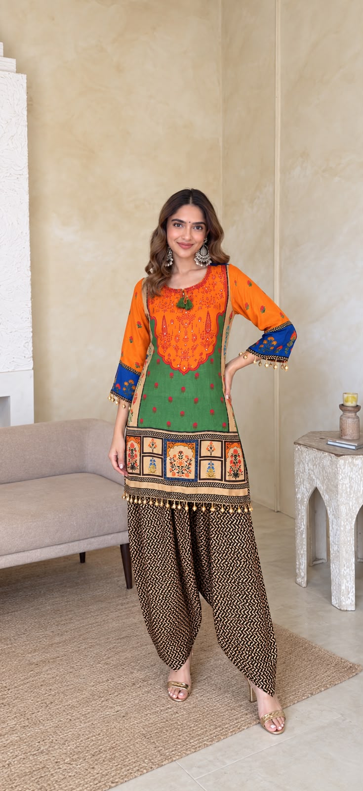 Tangerine Orange Embellished Crepe Silk Salwar Set