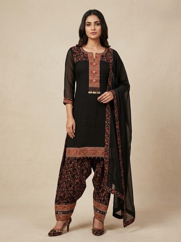 Black Embellished Chiffon Silk Salwar Set