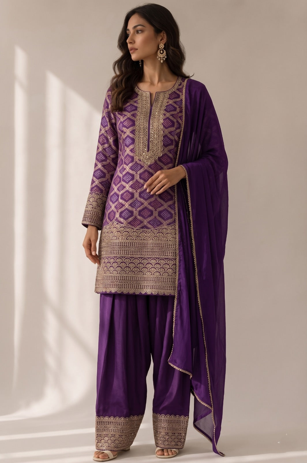 Royal Purple Embellished Georgette Silk Salwar Set