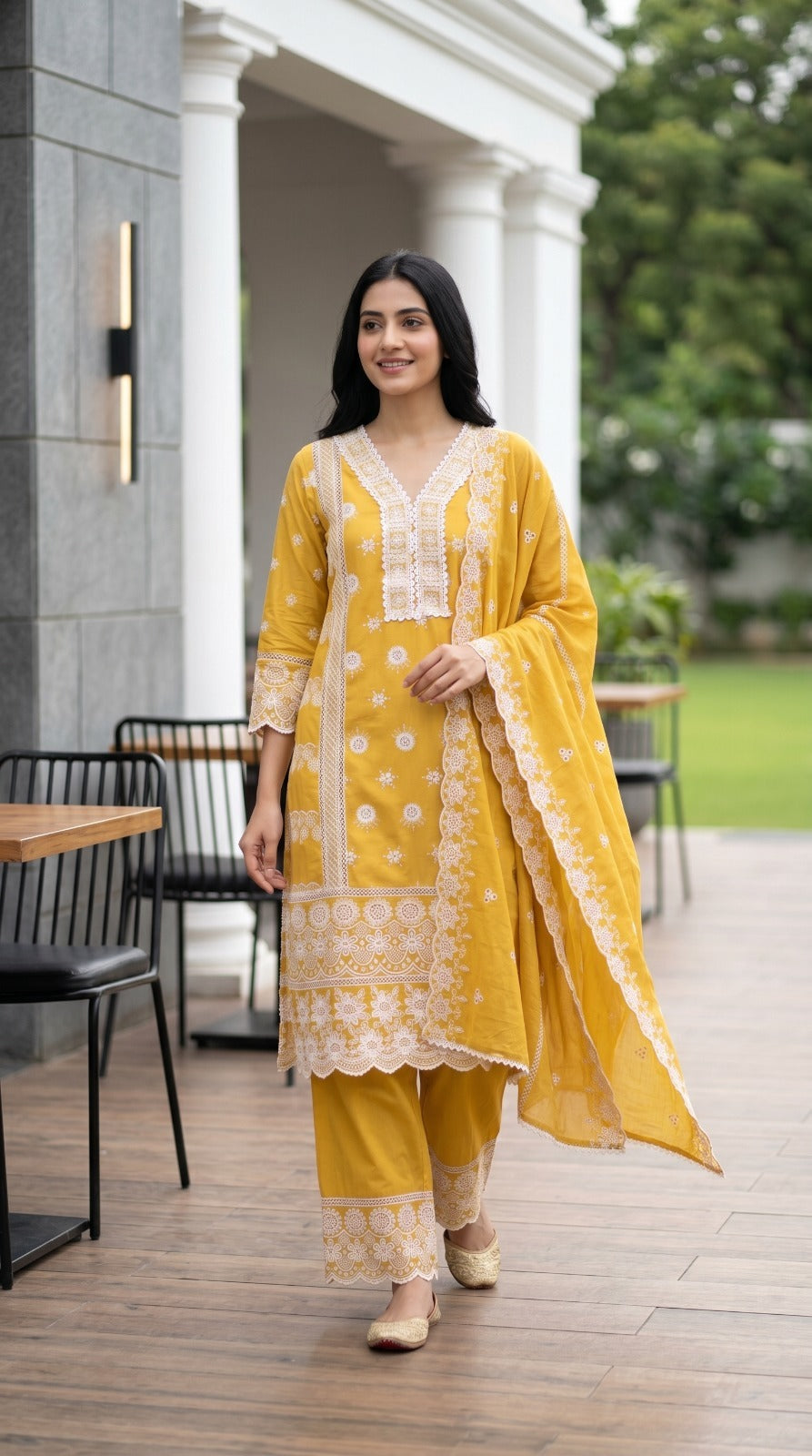 Mustard Meadow Embroidered Cotton Pant Set