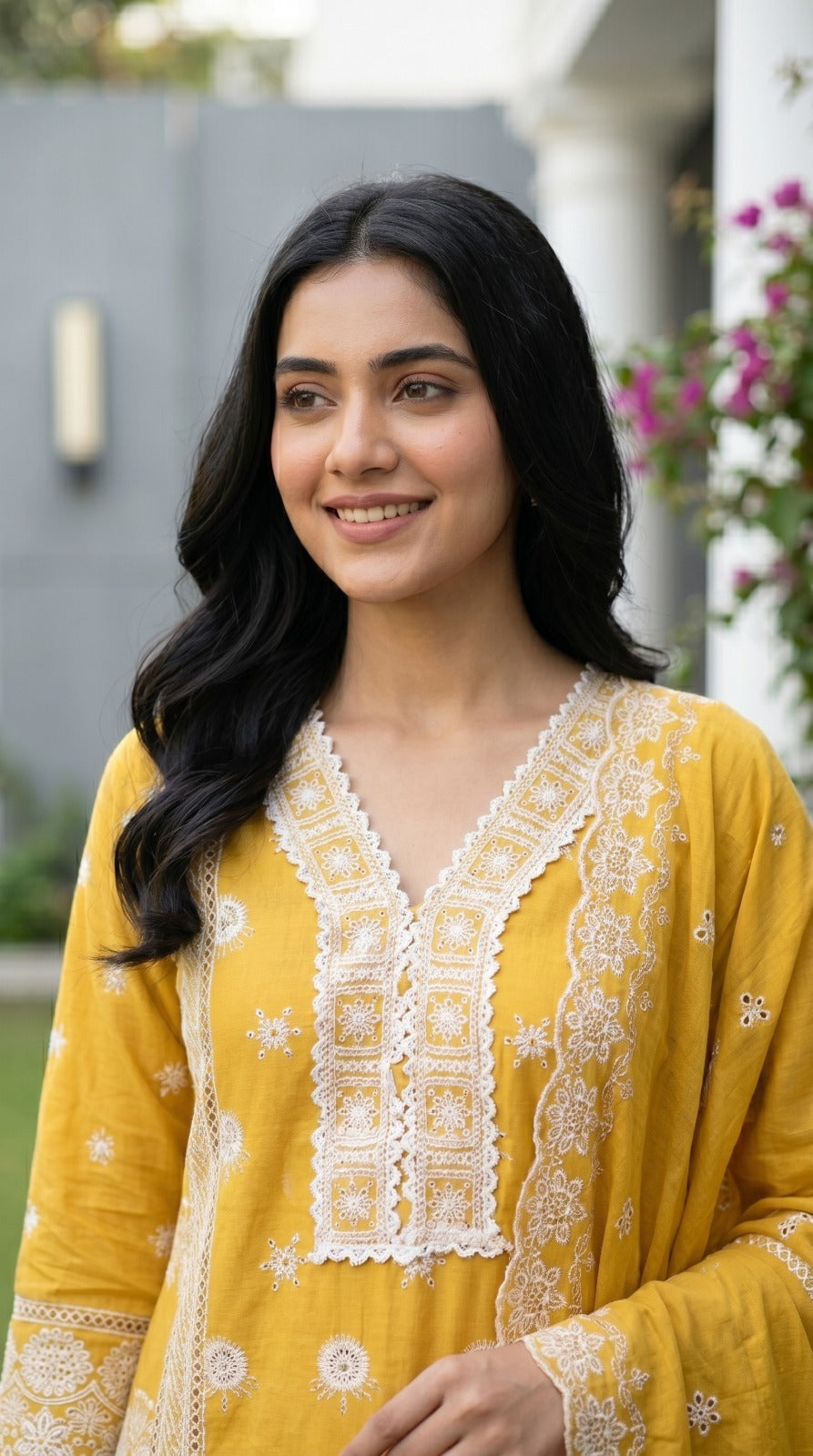 Mustard Meadow Embroidered Cotton Pant Set
