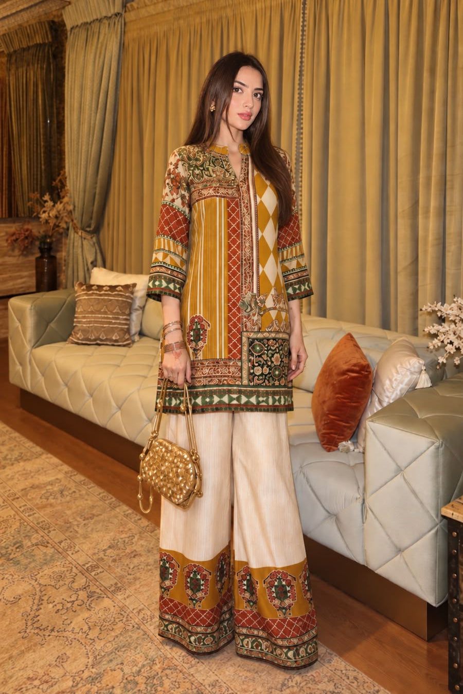 Multi-color Ajrakh Printed Crepe Silk Co-Ord Set
