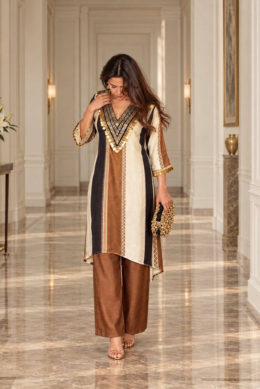Multicolor Striped Crepe Silk Co-ord Set