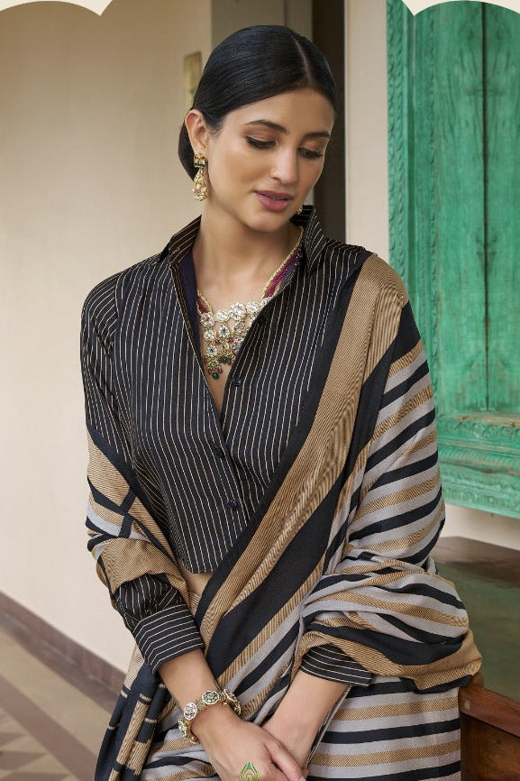 Classic Black Printed Crepe Silk Saree