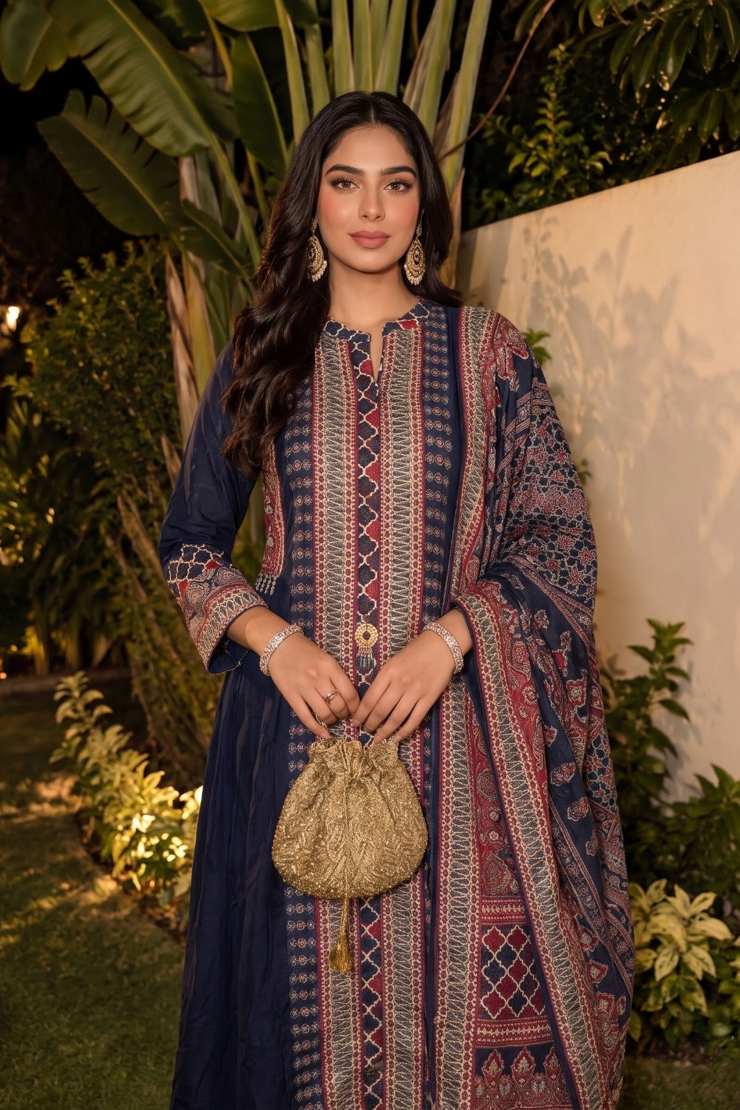 Midnight Navy Embellished Crepe Silk Anarkali Set
