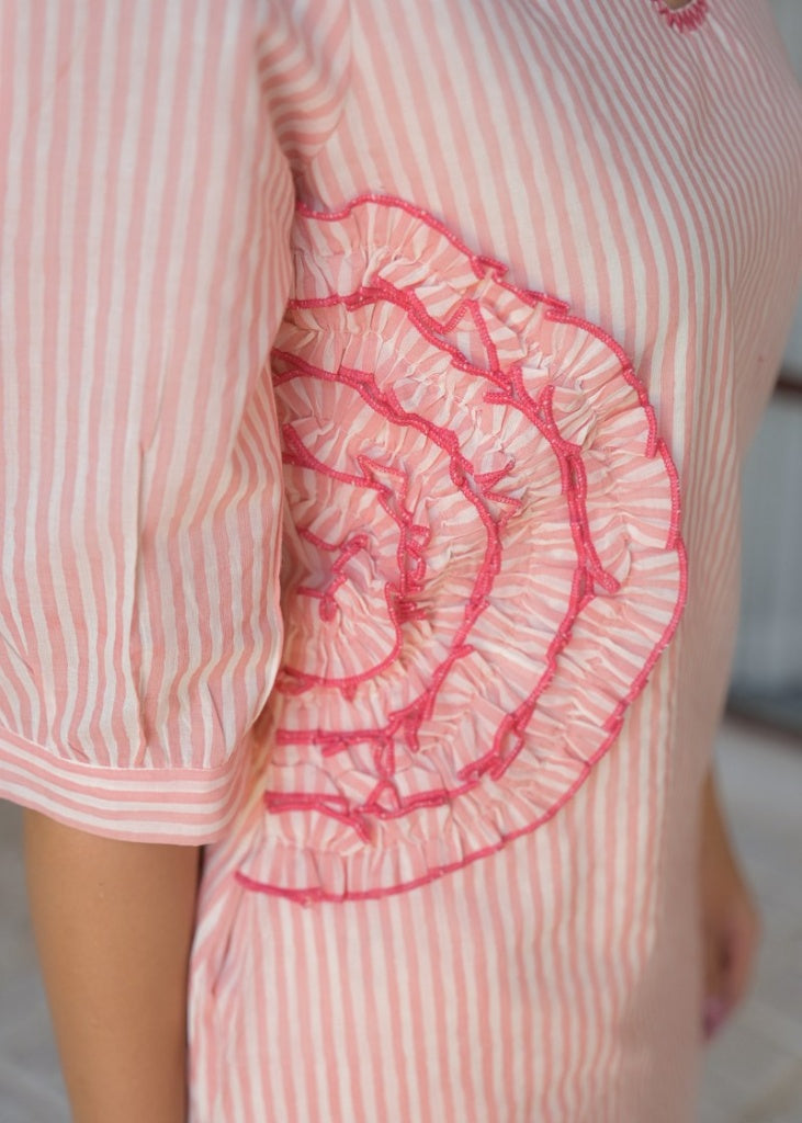 Peach & White Printed Cotton Kurta Set