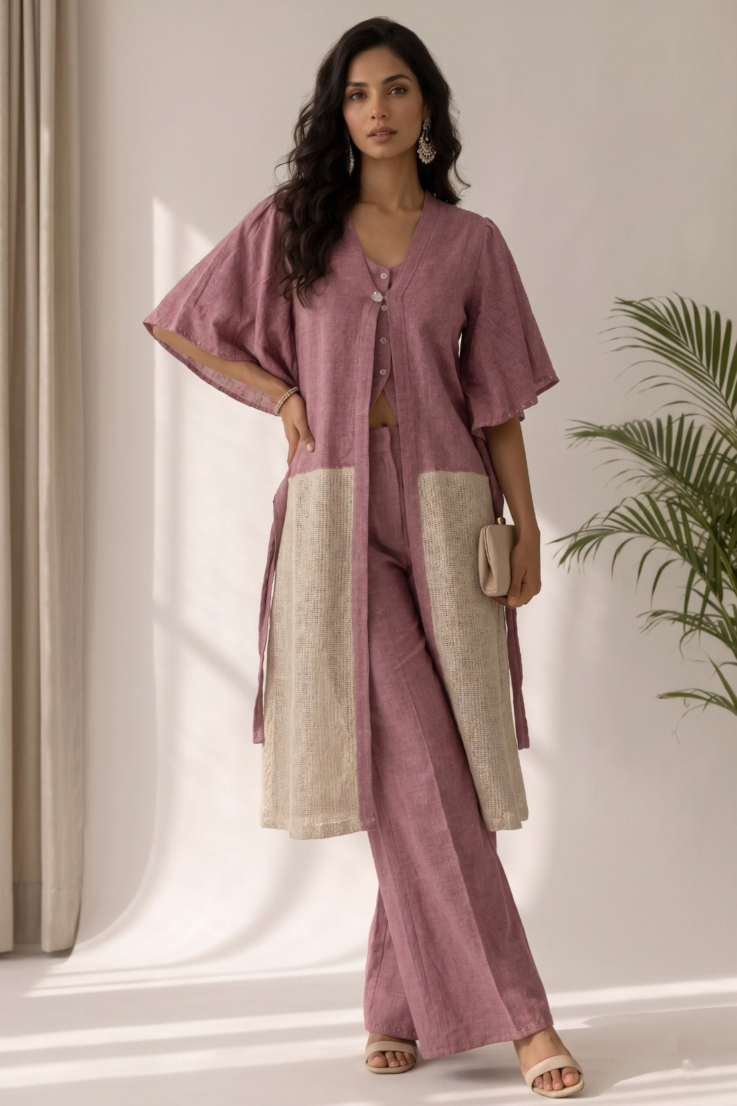 Rose Pink Ivory Woven Cotton Co-Ord Set
