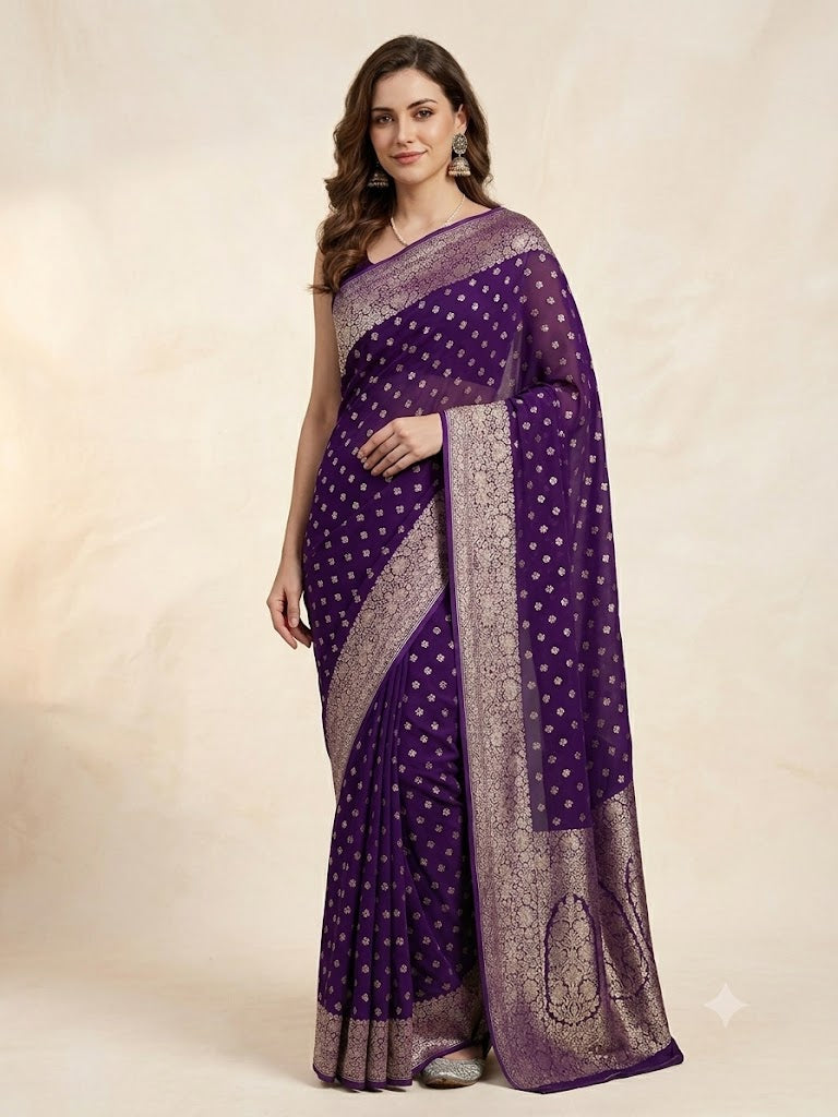 Royal Purple Zari Georgette Saree