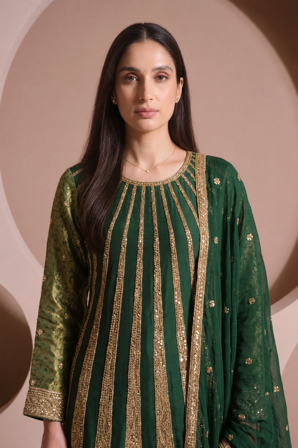 Bottle Green Embellished brocade Silk Palazzo Set