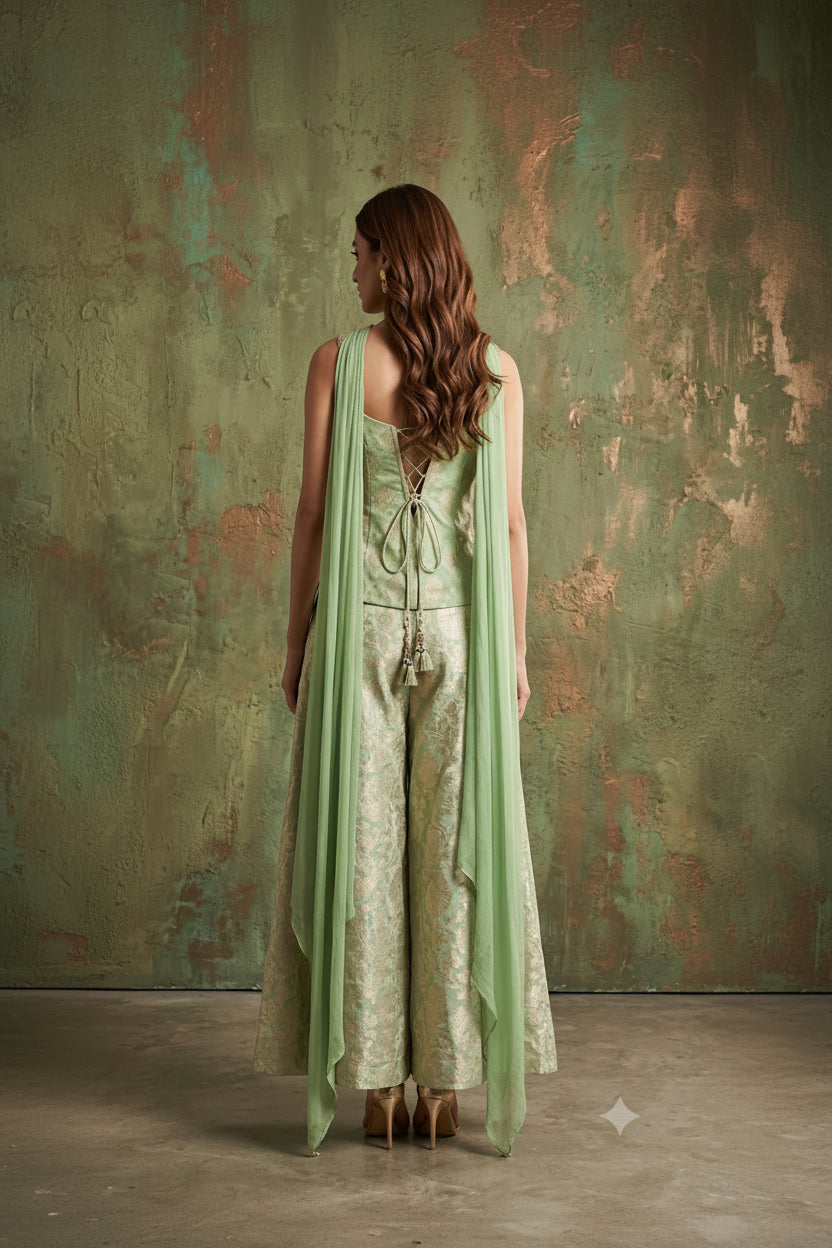 Pista Embellished Banarasi Silk Palazzo Set